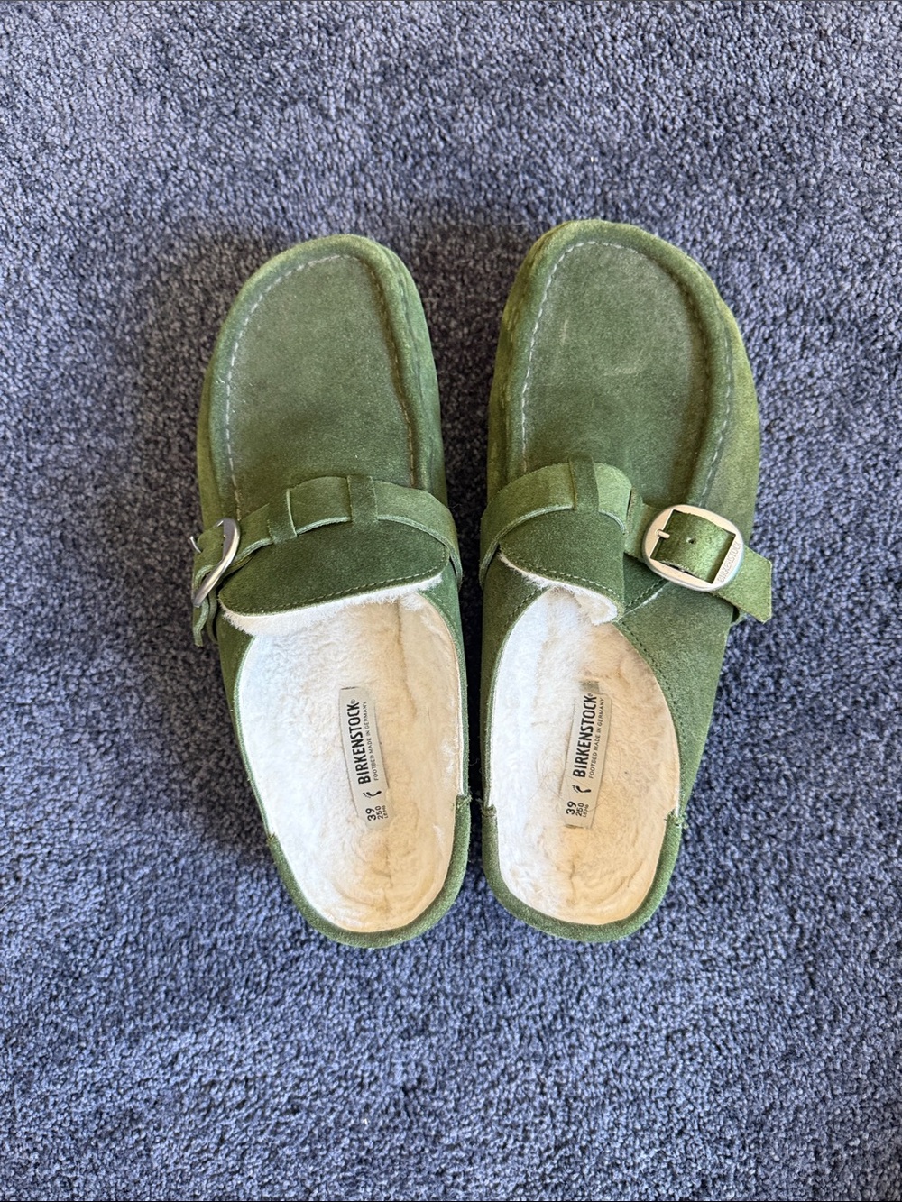 Birkenstock Buckley Shearling Clogs Green Suede Size 39
